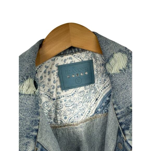 Blank NYC Bandana Blue Denim Boho Jacket ASO Tell Me Lies Womens Large - Picture 2 of 9